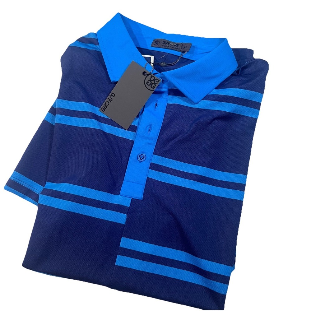 Nwt G/FORE Mens Offset Stripe Modern Spread Collar Tech Pique Golf Polo XL